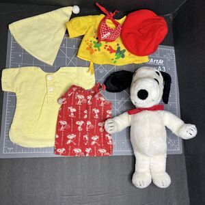 Snoopy Peanuts 1968 Stuffed Plush Charlie Brown Red Ribbon Korea With Outfits